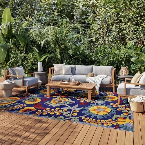 Nourison Home Aloha Navy Multicolor 7'10" x 10'6" Area Rug - Easy Clean, Non Shedding, Bed Room, Living Room, Dining Room, Kitchen (8' x 11')