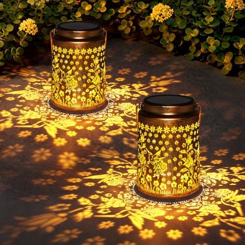 Babineto 2 Pack Solar Lanterns Outdoor Waterproof Hummingbird Garden Decor Gift for Women, Mom, Grandma, Metal LED Decorative Hanging Light for Yard, Patio, Lawn
