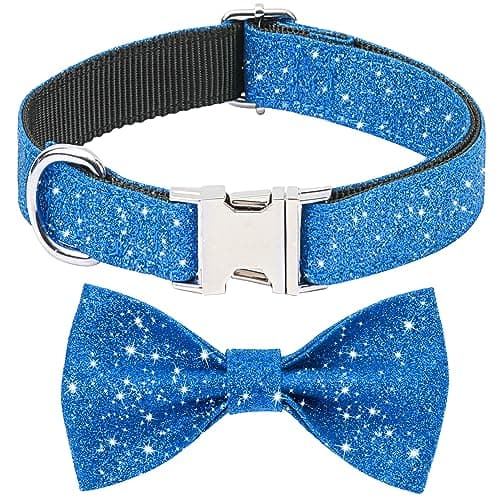 Jumpress Blue Boy Dog Collar with Bow, Bling Male Bowtie Dog Collar for Puppy Small Dogs and Cats, Cute Dog Collar for Daily Walking or Holiday Party (Neck fit 9-12’’) — image 1