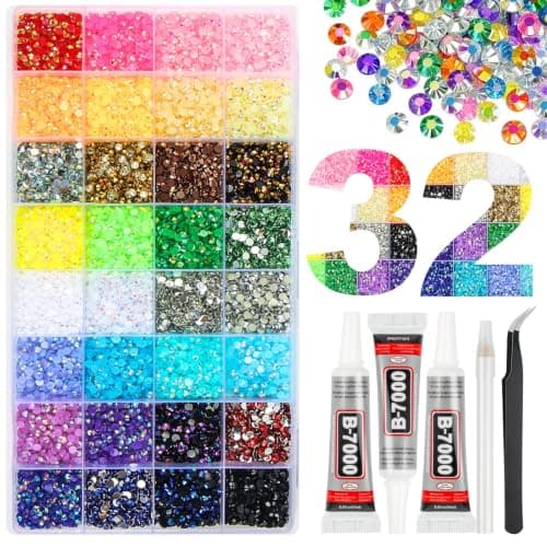 56000Pcs 32 Colors Jelly Resin Rhinestones for Bedazzling, 3mm Multicolor Flatback Gems for Crafting, Bedazzler Kit with 3Pcs B7000 Jewelry Glue for Clothes Shoes Nail Book Diamond Art — image 1