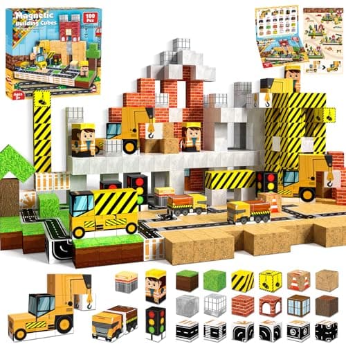 Annexfun Magnetic Blocks-100PCS Magnetic Building Blocks, Magnetic Blocks Road with Car STEM Toddler Kids Toys, Construction Toys for Kids Ages 3+, Christmas Birthday Gifts for Boys & Girls