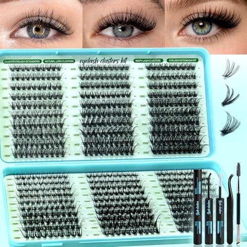 600 Pcs Wispy Lash Clusters Kit, D Curl Lashes Clusters Natural Look 9-16mm Individual Super Thin Band DIY Cluster Eyelash Extensions Kit with Bond Seal Tweezers Brush (30D 40D 50D Mix) — image 1