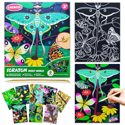 BAOXUE Scratch Art for Kids, Black Rainbow Scratch Off Art Paper Set,Bug Crafts Kits Supplies,Toddlers Activity Party Games, Art Gifts for Girls Boys,Stocking Stuffers for Kids — image 1