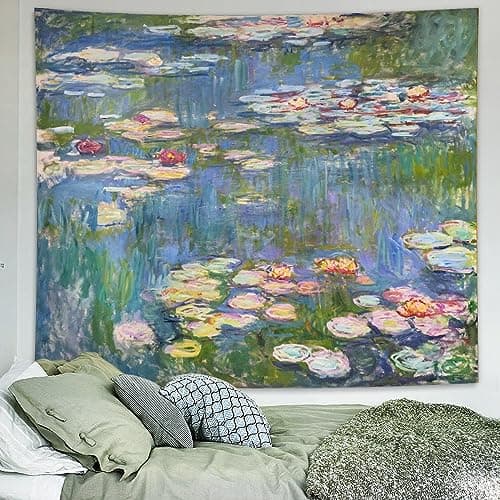 Avinyl Monet Waterlily Wall Tapestry, Green Floral Plant Art Poster for Bedroom Girls Boys, Small Nature Flower Pond Wall Hanging, Watercolor Tapestries for Living Room Dorm Decor 39in X 51in — image 1