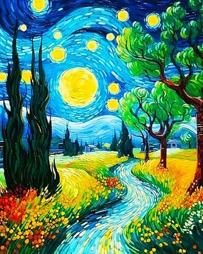 igoodom Paint by Numbers Kit for Adults, Starry Night Adult Paint-by-Number on Canvas, DIY Acrylic Painting Set for Home Decor Gift 16x20inch — image 1