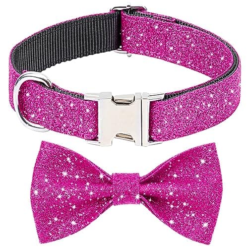 Jumpress Girl Dog Collar with Bow, Bling Female Bowtie Dog Collar for Puppy Small Medium Dogs Daily Walking or Holiday Party (Hot Pink, Neck fit 11-16’’) — image 1