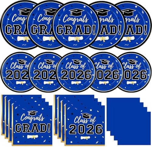 Labrostar Graduation Party Plates and Napkins 2026 Graduation Party Supplies Blue Disposable Paper Plates Luncheon Napkins Cocktail Napkins for Graduation Party Decorations Serve 50 — image 1
