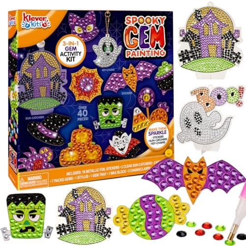 Klever Kits Halloween Gem Diamond Art Kit, Kids Halloween Crafts Party Supplies, Diamond Art Kit with Stickers, Suncatchers, and Keychains, Party Favor DIY Activities School Game Goodies Gift — image 1