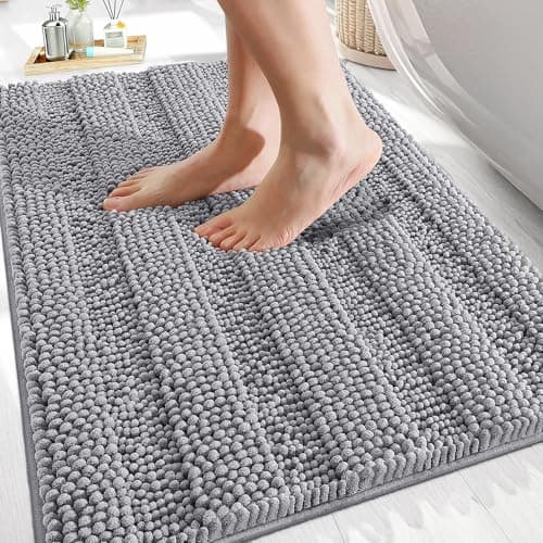 OLANLY Thick Bathroom Rugs 30x20, Extra Soft Absorbent Chenille Striped Bath Rugs, Rubber Backing, Machine Wash Dry, Bath Mats for Bathroom Floor, Tub and Shower, Home Decor Accessories, Grey — image 1