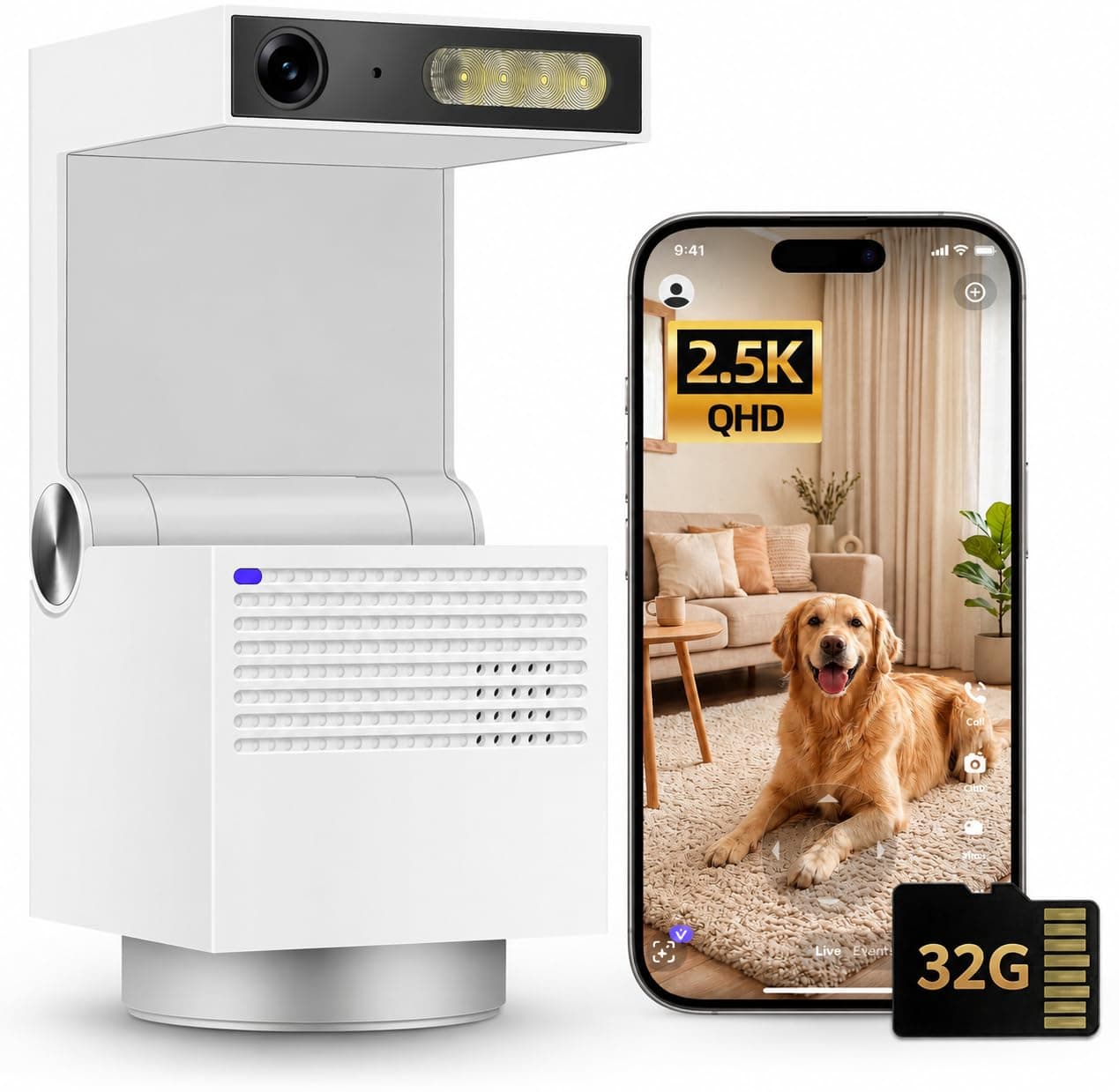 Genie S 2.5K Pet/Dog/Cat Camera, No Subscription Required, Built-in 32GB Storage, Phone APP, 2-Way Audio, 360° Pan&Tilt, Motion Detection, Privacy Mode, AI Tracking, Alexa & Google Assistant