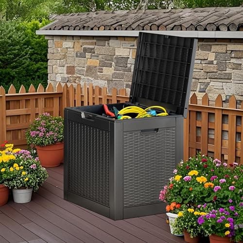 NBYSGO Outdoor Storage Box, Resin Deck Boxes Indoor and outdoor, Waterproof Storage Box Lockable Lid (Black, 31 Gallon)