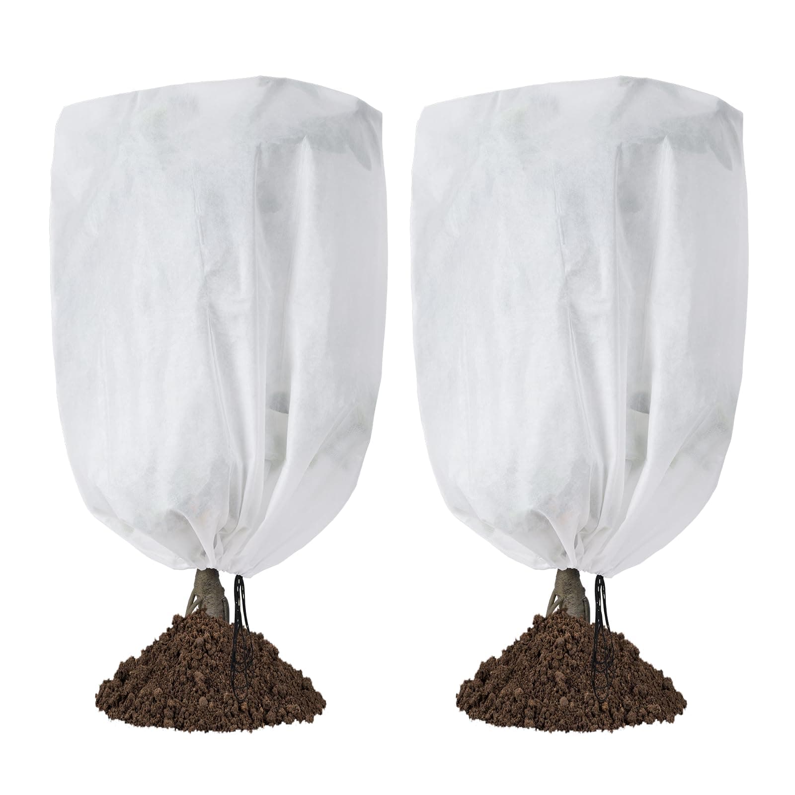 Garutom 2-Pack Plant Covers Freeze Protection 48" x 72" 2.2 oz, Frost Cloth Plants Jacket Drawstring Tree Cover for Outdoor Plants, Shrub Potted Plants Winter