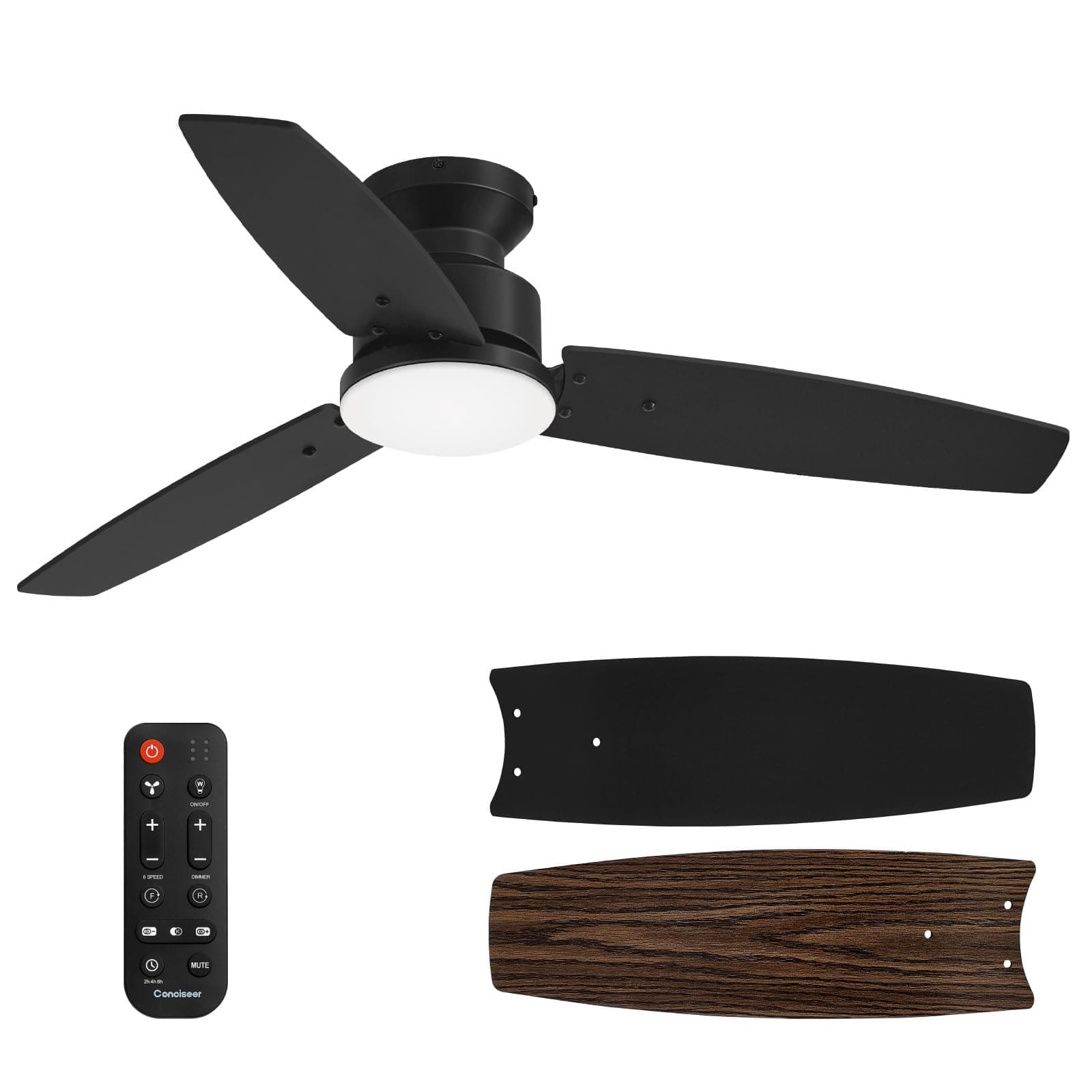 Conciseer 42 Inch Ceiling Fans with Lights and Remote, Flush Mount, Black