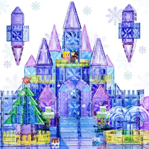 SKTMYY 114pcs Magnetic Tiles for Kids, 3D Diamond Princess Ice Castle — image 1
