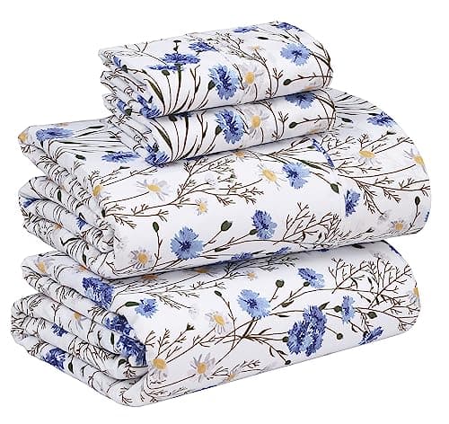 RUVANTI 100% Cotton Sheets – Queen Size Percale Bedding, Cooling & Breathable Floral Design, Durable with a Crisp, Soft & Comfortable Feel, 16" Deep Pocket, 4-Piece Set, Sweet Pea — image 1