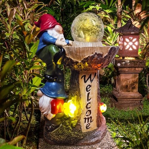 Binqiuu Garden Gnomes Outdoor Statue with Solar LED Lights, Solar Garden Gnomes Decorations10.4 in Funny Double Gnomes Sculptures Home Outdoor Lawn Yard Decor, Ideal Gnomes Gifts for Women/Grandma/Mom — image 1