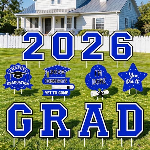Graduation Decorations 12Pcs Waterproof Blue Graduation Yard Signs Class of 2026 Outdoor Congrats Grad Sign with Stakes for Garden Lawn Yard College High School Graduation Party Decorations — image 1