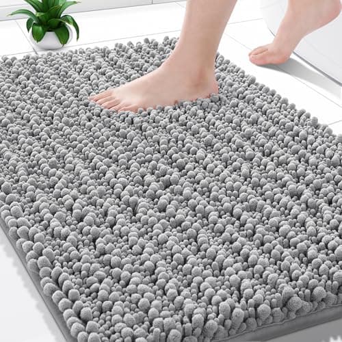 Yimobra Bathroom Rugs Non Slip Washable - Ultra Soft Absorbent Chenille Bath Mat, Quick Dry Shaggy Floor Carpet for Tub Shower, Gray Home Decor Accessories, 24x17 Inch — image 1