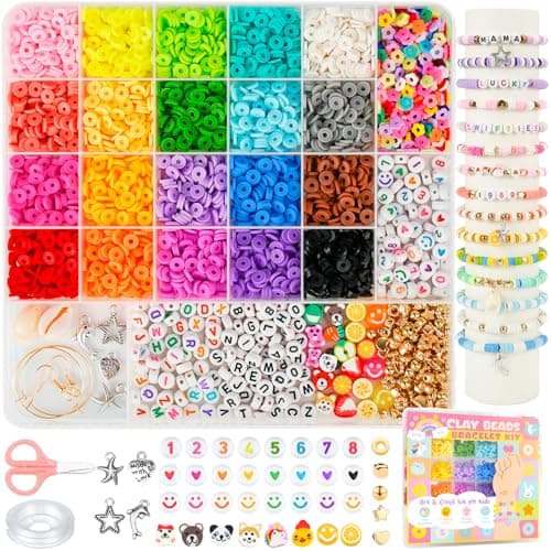 Sunlode Bracelet Making Kit 5000pcs, Jewelry Making Kit for Beginner, DIY Arts and Crafts Gift Toys for Kids Ages 6-13 Preppy Clay Beads with Charms Friendship Bracelets — image 1