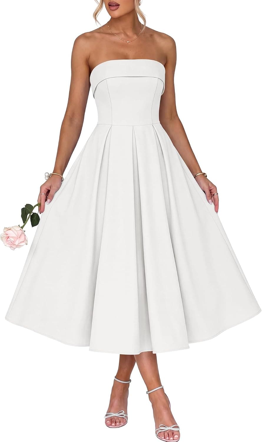 CARACILIA Strapless Semi Formal Midi Dress