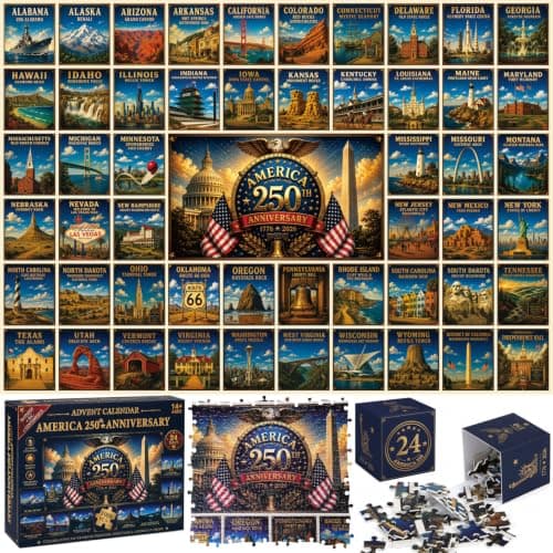 USA 250th Anniversary Puzzle Advent Calendar 2026, 1008 Piece Jigsaw | 3 Layered Cardboard, Detailed Printing, America 250th Anniversary Theme, Smooth Assembly Experience — image 1