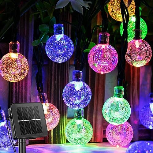 Solar String Lights, Small Crystal Ball ,Outdoor String Light 60 LED 40ft 8 Lighting Modes Waterproof Solar Powered Patio Solar Light for Garden Yard Porch Wedding Party Decor (Rainbow-Colored)