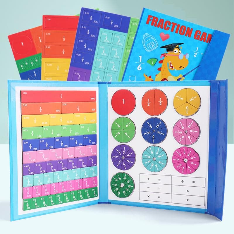 Magnetic Fraction Educational Puzzle, Magnetic Fraction Demonstration Book with Fraction Tiles & Circles, Fraction Manipulatives for Elementary School, Math Learning Skills for Kids — image 1