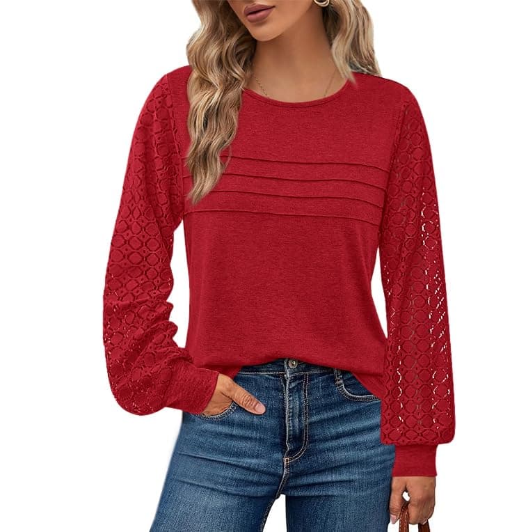 BTFBM Women's Long Sleeve Shirts Dressy Lace Fall Tops 2026 Trendy Business Casual T-Shirts Cute Work Outfits Blouses — image 1