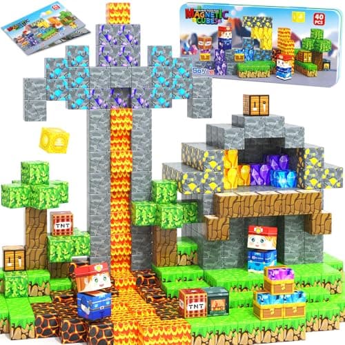 Soyee Magnetic Blocks Travel Toys with Metal Tin Travel Essentials STEM Learning Outdoor Building Kids Toddler Toys & Birthday Gifts for Boys Girls Ages 3+