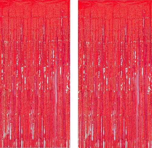 Red Laser Tinsel Glitter Foil Fringe Curtain Birthday Party Streamers Backdrop Decorations Photo Booth Theme Bachelorette Graduation Decor — image 1