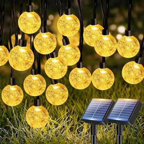 btfarm 2 Pack Solar String Lights Outdoor, Total 98FT 100 LED Crystal Globe | IP65 Waterproof Solar Powered Patio Lights, 8 Lighting Modes for Garden Balcony Yard Porch Party Christmas Decor, Warm White — image 1