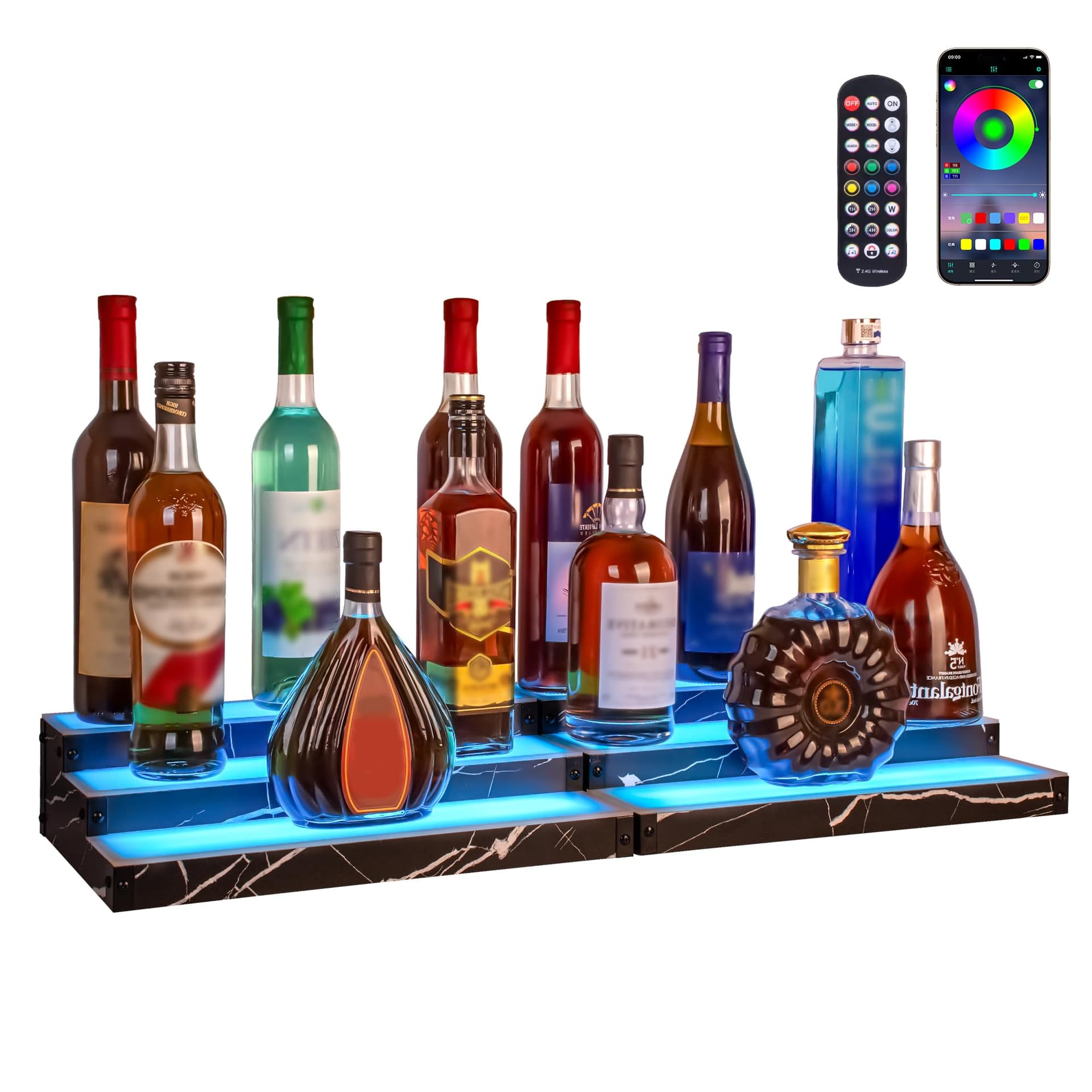 LED Liquor Bottle Display Shelf, 2-Pack, 32-Inch Total Width