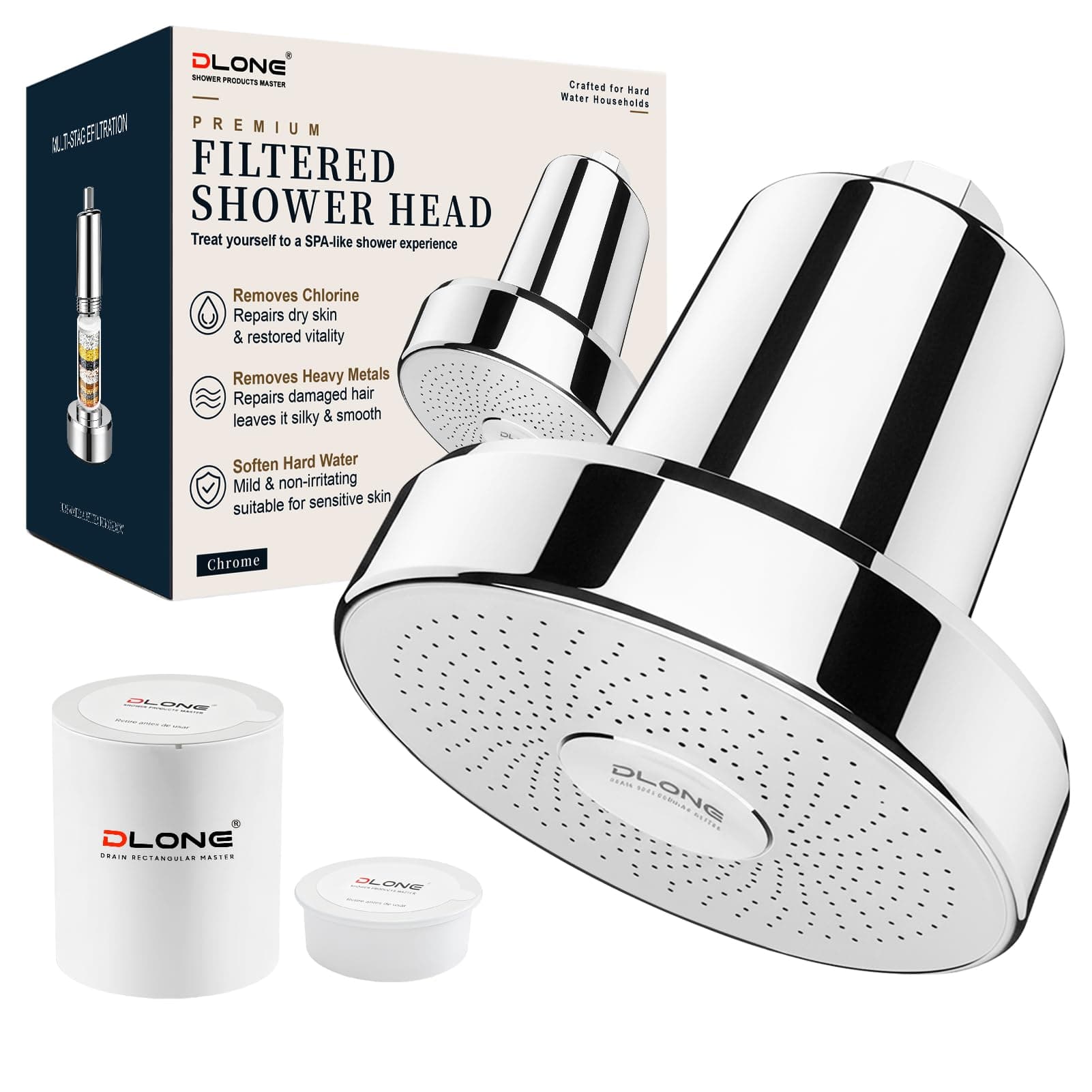 DLONE® Filtered Shower Head with Filters, Shower Filter Head for Hard Water