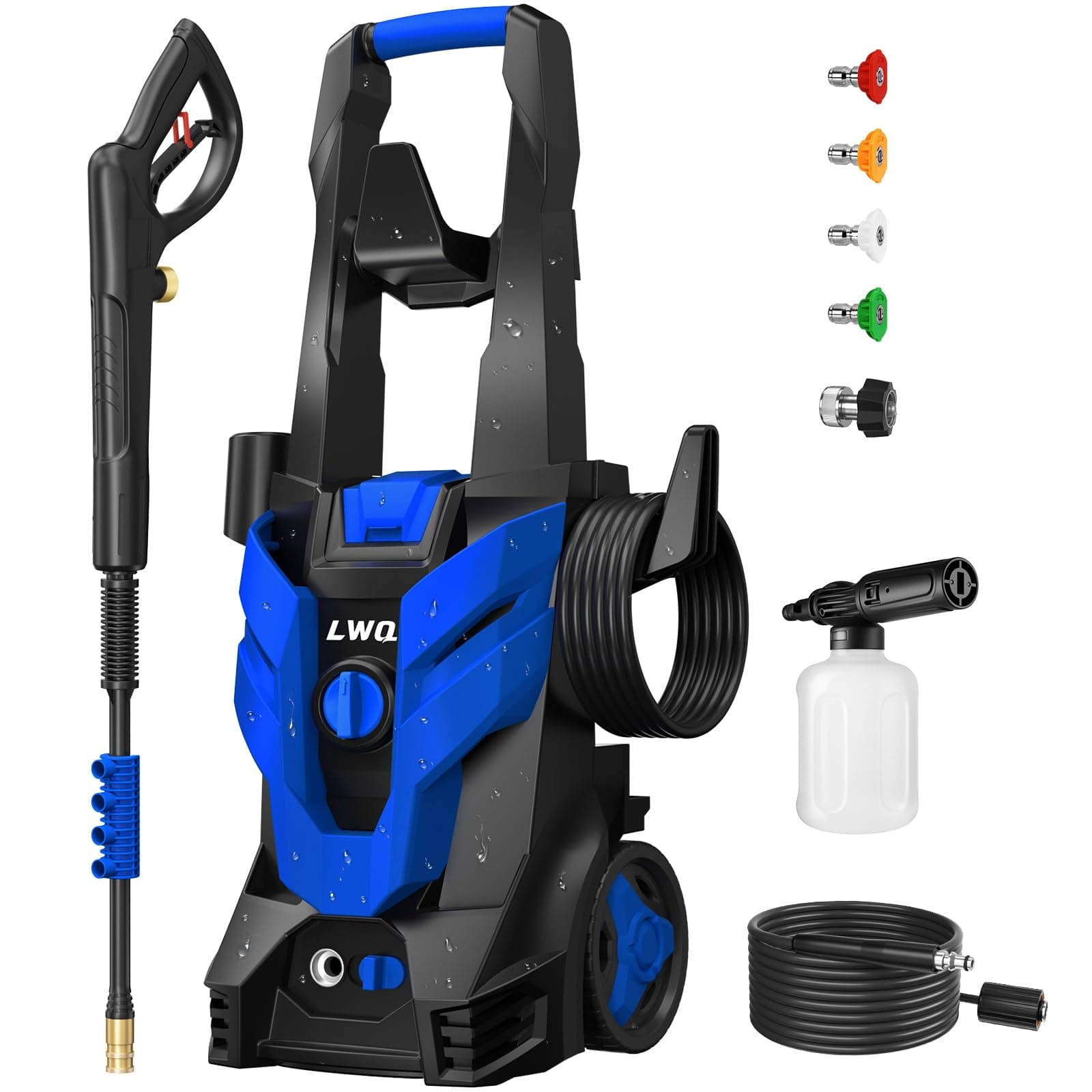Pressure Washer, Power Washer with 4 Quick Connect Nozzles 1 Foam Cannon, High Pressure Cleaning Machine for Cars/Fences/Driveways/Patios/Farms/Home Cleaning(Light Blue)