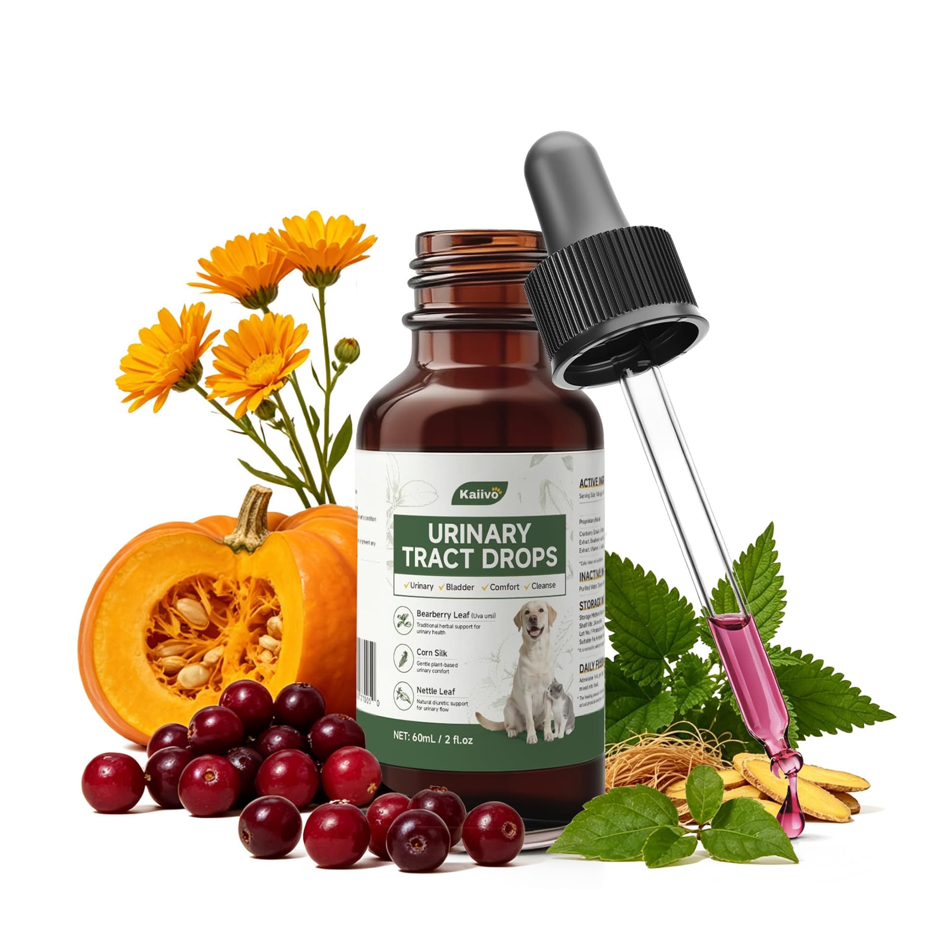 Cranberry Drops for Dogs & Cats, D-Mannose UTI Support, 2 Fl Oz