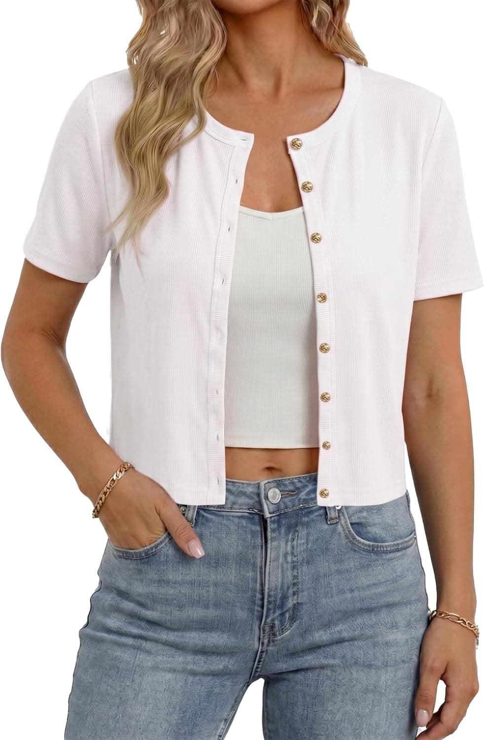 GLEENEAT Womens Short Sleeve Cardigan Sweaters