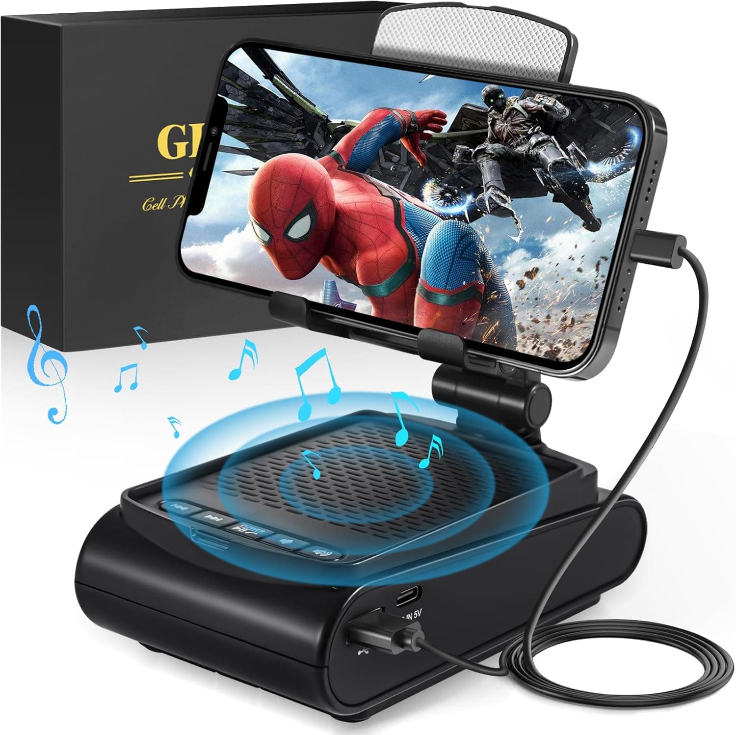 GLOPUS Cell Phone Stand with Bluetooth Speaker