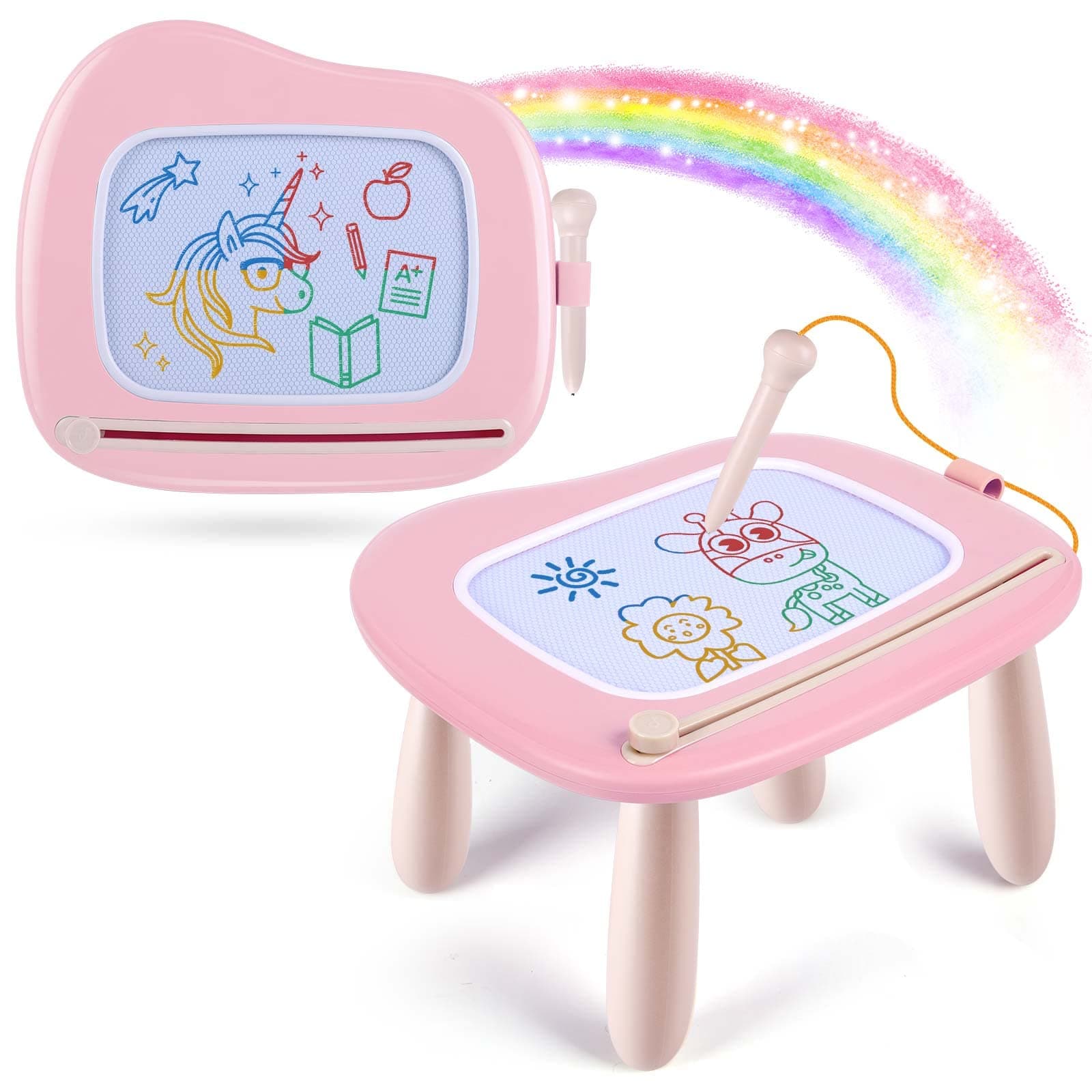 Magnetic Drawing Board for Kids, Toddler Toys for 1-2 Year Old Girl, Portable Doodle Board Pad Learning and Educational Toys for Ages 1 2 3 Year Old Baby Girl Birthday Gift(Pink)