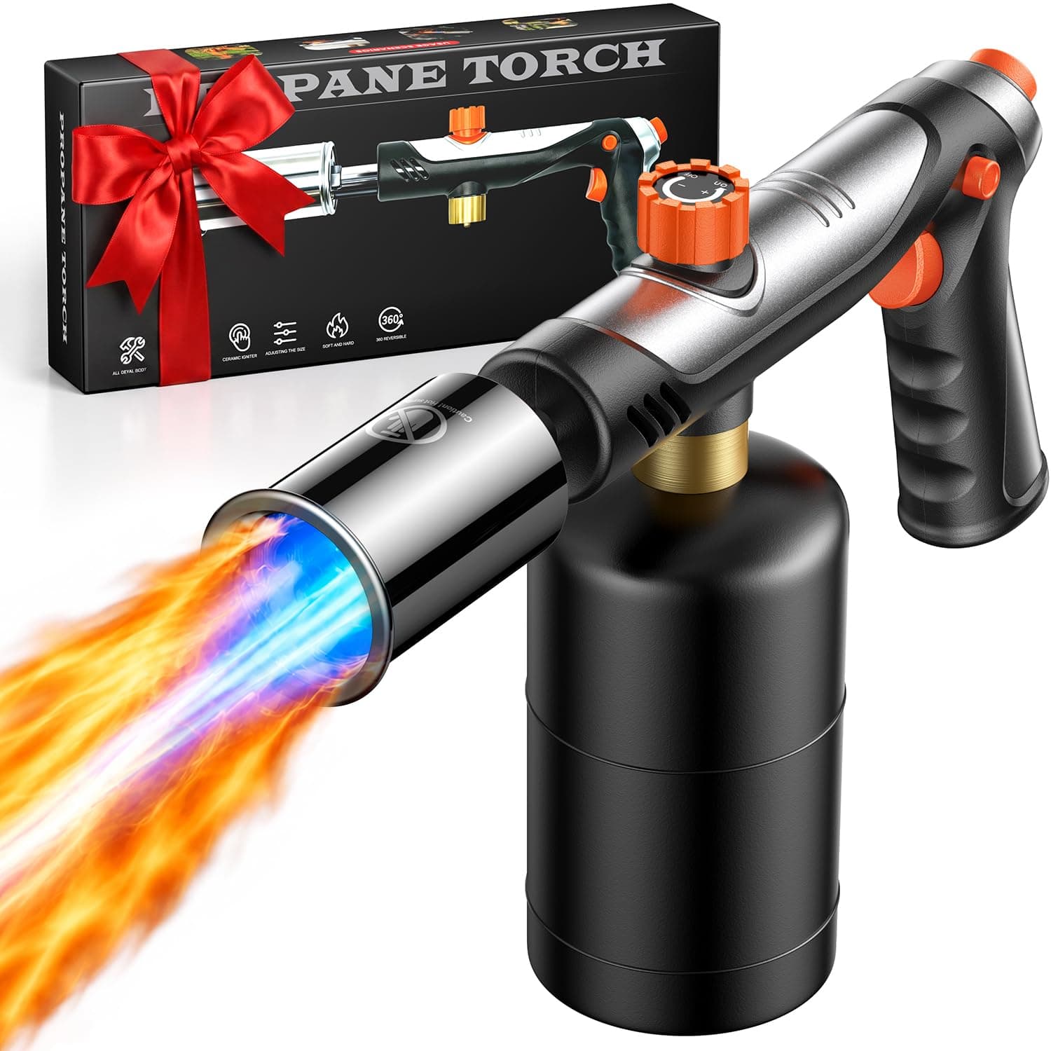 Propane Torch Gun, 3272°F Adjustable Flame Thrower with One-Touch Max Fire