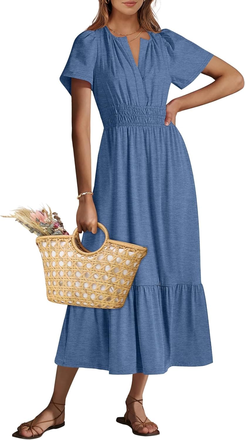 ANRABESS Womens Summer Short Sleeve Maxi Dress