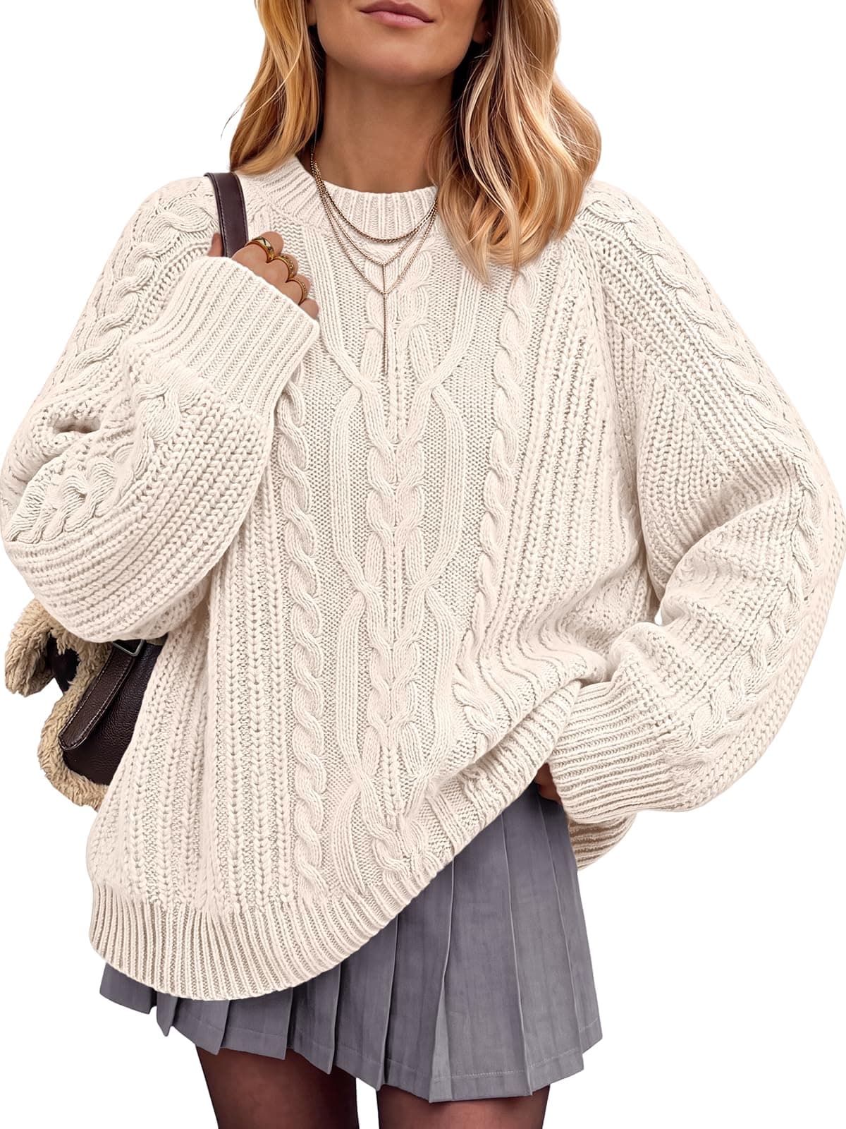 Trendy Queen Women's Oversized Cable Knit Crewneck Fall Pullover Sweaters