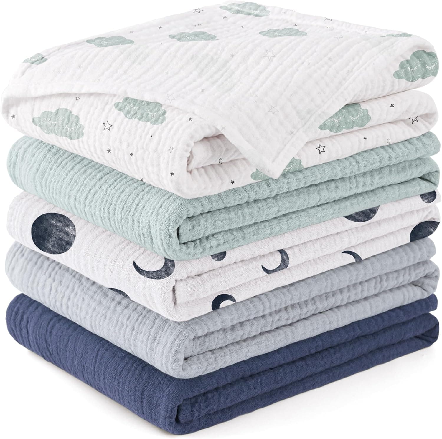 SUSURRATION 5 Pack 100% Cotton Muslin Baby Washcloths