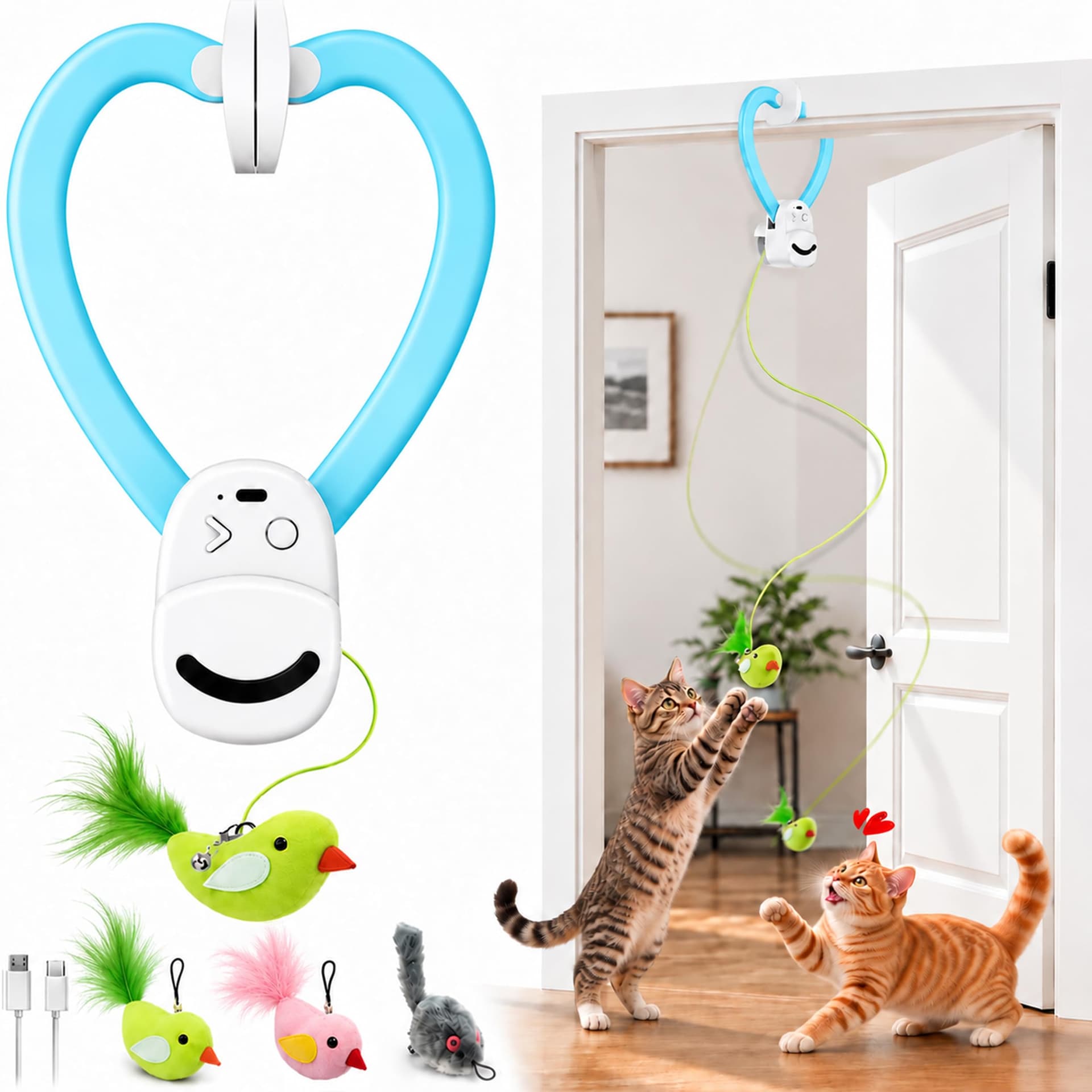 Interactive Cat Toys for Indoor Cats, Clip-On Automatic Flying Bird