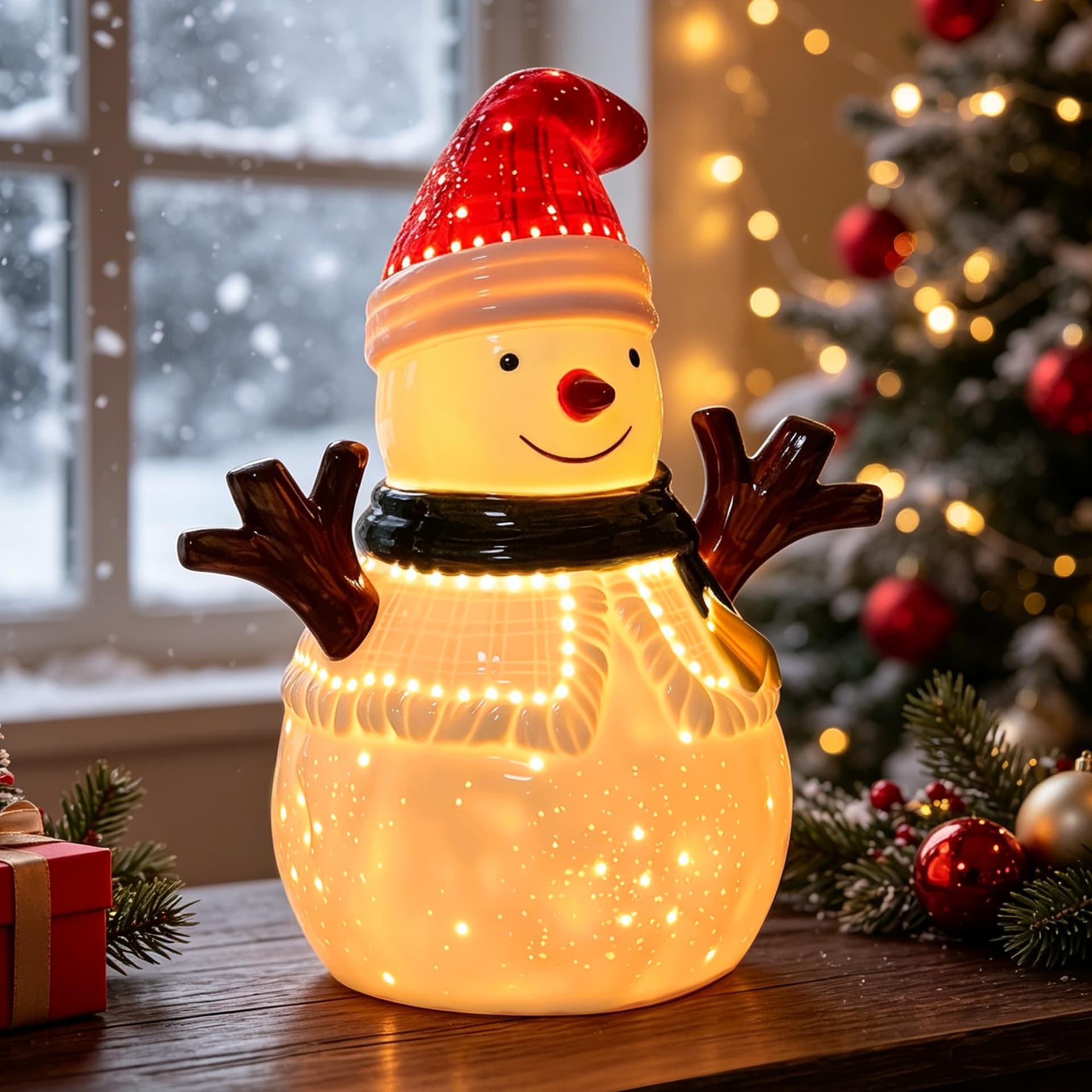 LED Ceramic Christmas Snowman Table Lamp for Bedroom Party Holiday Décor