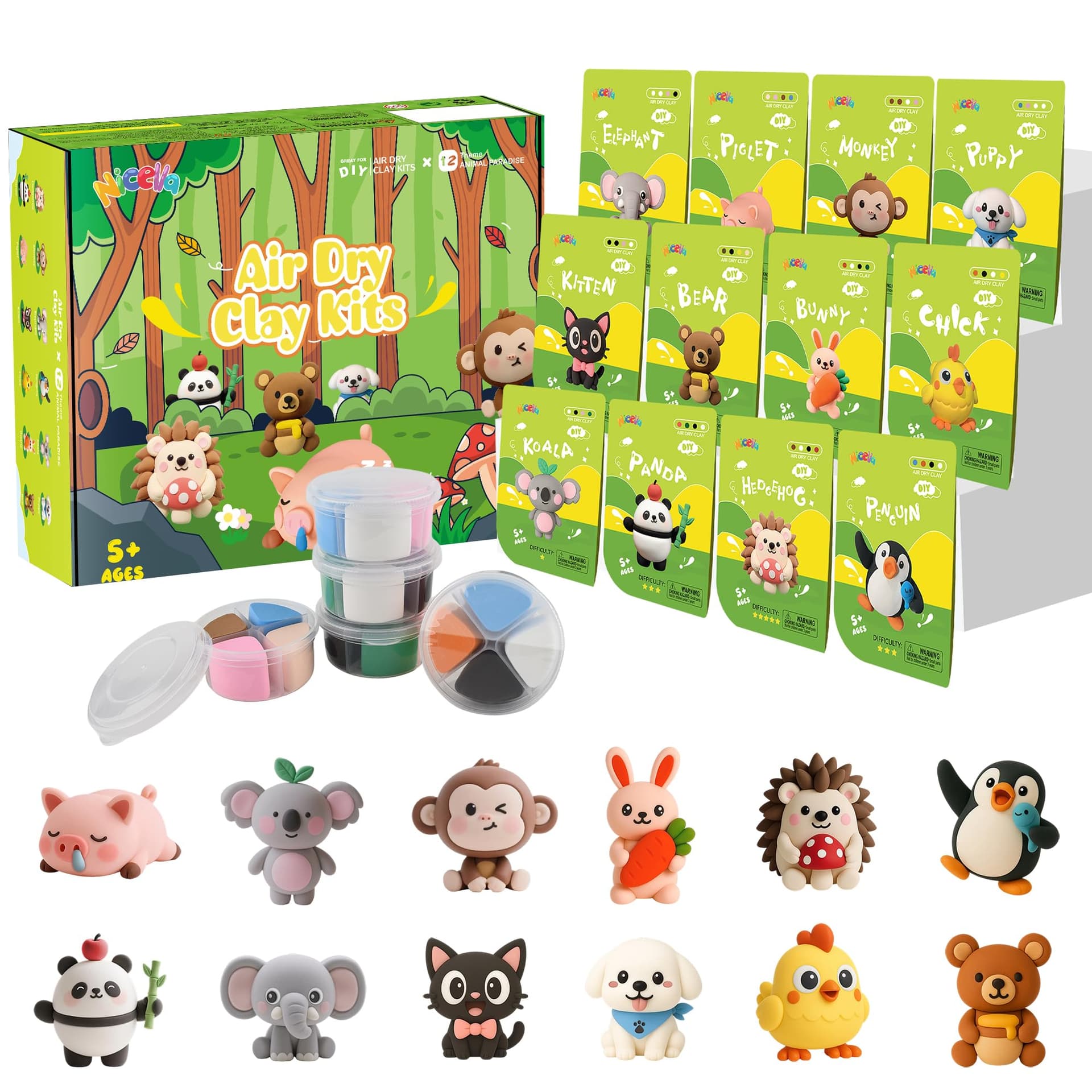 Air Dry Clay Kit, 12 Animals Modeling Clay for Kids