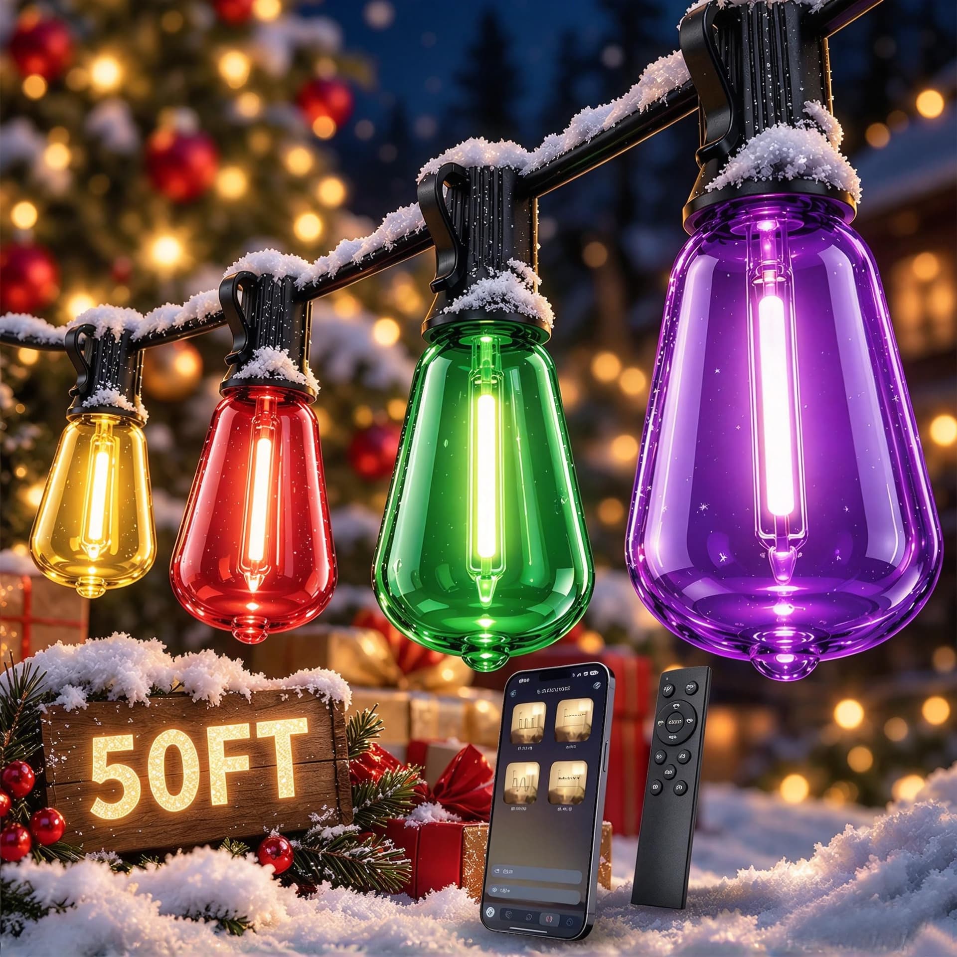 Outdoor String Lights 50FT RGB color changing Patio Lights for Outside