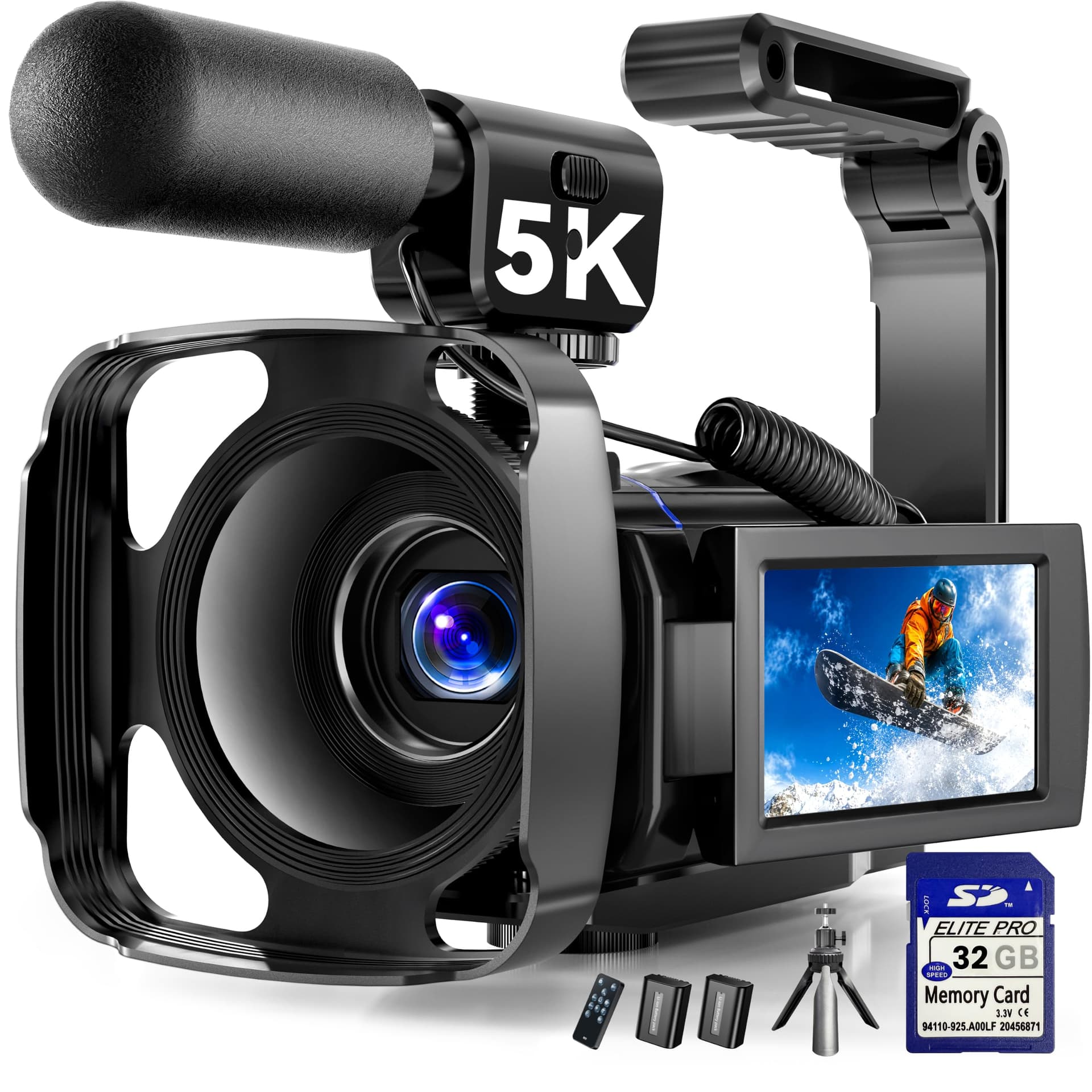 5K Video Camera Camcorder, UHD 64MP Vlogging Camera for YouTube with 3" 270° Rotatable Touch Screen, Digital Camera with IR Night Vision, 16X Zoom/WiFi/Webcam/HD/32GB Card/2 Batteries/Microphone