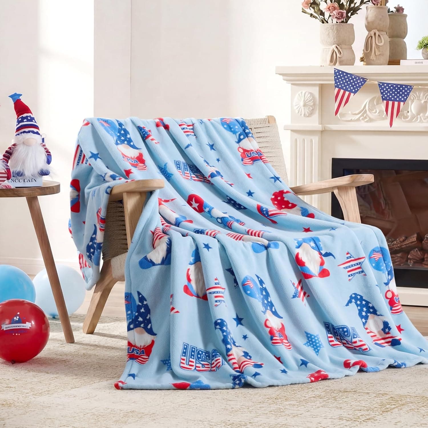 COZY BLISS Gnome Patriotic Throw Blanket