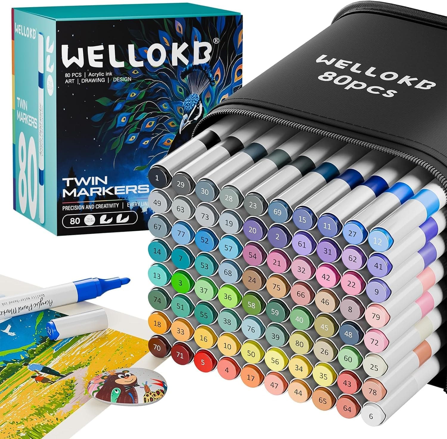 WELLOKB 80 Colors Dual Acrylic Paint Markers