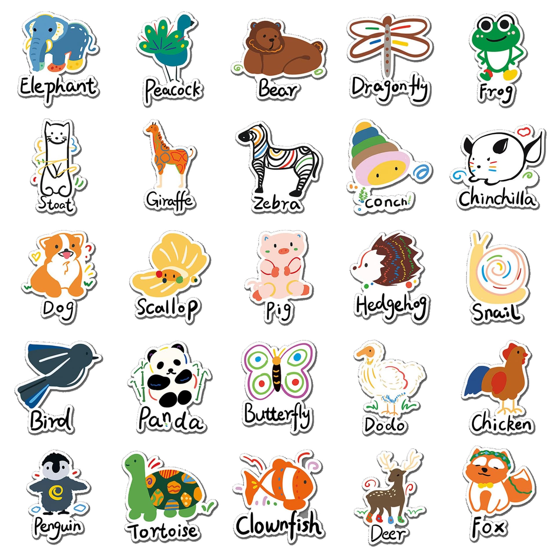 100 Cartoon Animal Stickers with English Words, Colorful Decorative Sticker Set for Boys and Girls Ages 3-12, Kids Video Walkie Talkie Accessories, Video Walkie Talkie Not Included